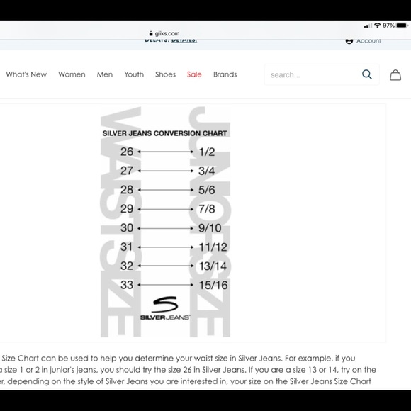 silver jean conversion chart